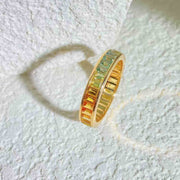 Colorful Emerald Cut Sapphire Eternity Ring 18K Gold - Jiaxyk